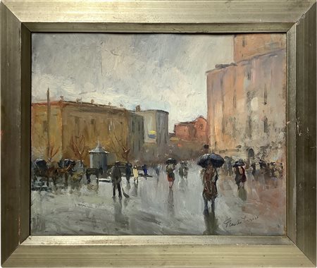 Placido, Errico (Napoli 1909-Portici 1983)  - Peronaggi sotto la pioggia