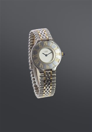 CARTIER Modello Must 21, anni '90 Diam. 28 Cassa in acciaio con lunetta...