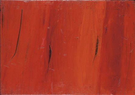 RUGGERI PIERO Torino 1930 - 2009 "Rosso tre strisce" 1992 60x85 olio su tela...