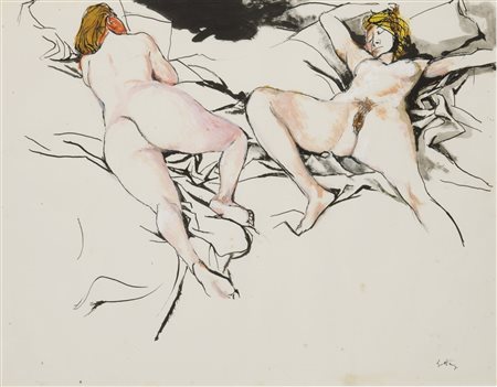 GUTTUSO RENATO Bagheria (PA) 1911 - 1987 Roma "Nude" 1985 48,5x61,5 china,...