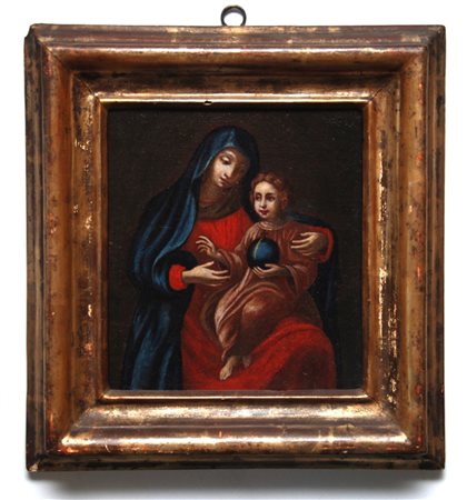 Olio su tela raff.Madonna con bambino, sec. 