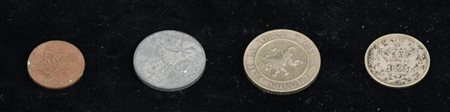 LOTTO DI 4 MONETE composto da: 1 moneta da 50 bani rumeni anno 1875 1 moneta...