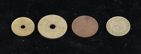 LOTTO DI 4 MONETE composto da: 1 moneta norvegese anno 1940 1 moneta tedesca...