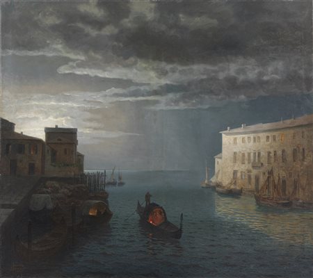 FERRI AUGUSTO (1829 - 1895) - Veduta notturna di Venezia. .