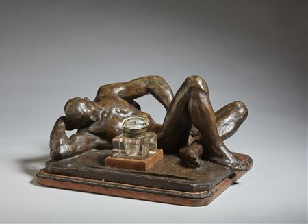 PELLINI EUGENIO (1864 - 1934) - Calamaio in forma di nudo virile.