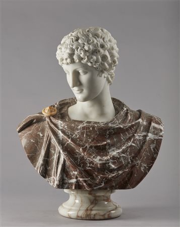  SCULTORE ITALIANO DEL XIX-XX SECOLO - Busto di giovane dall'antico, probabilmente Antinoo.