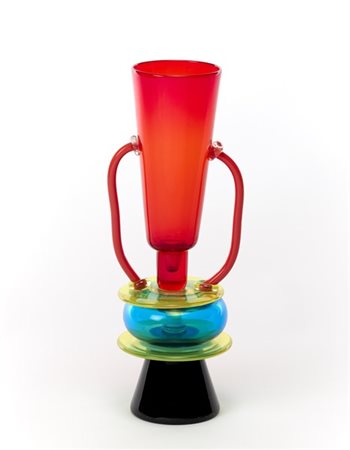 Ettore Sottsass Vaso modello "Sirio". Esecuzione Memphis/Compagnia Vetraria Mura