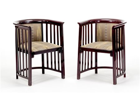 Josef Hoffmann Coppia di poltroncine a pozzetto. Esecuzione J & J Kohn, Austria,