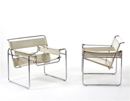 Marcel Breuer Coppia di poltrone modello "B3" o "Wassily". Produzione Gavina, Sa