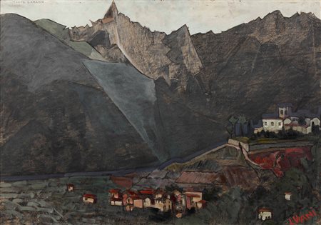 Lorenzo Viani Monte Carchio (Paesaggio Apuano), 1920 ca olio su cartone cm...