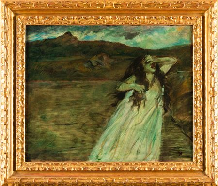 Forain Jean-Louis, Femme Effrayé siglato, olio su tela, W. 59,7 - H. 49 Cm,...