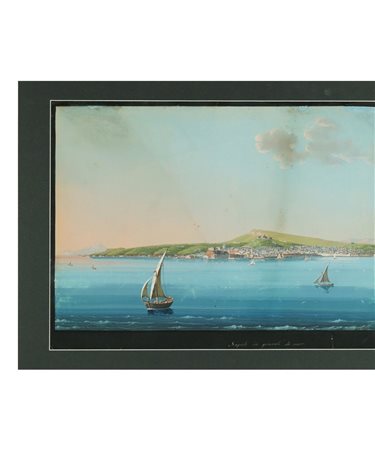 Pittore napoletano del XIX secolo Napoli in generale da mare gouache, cm....