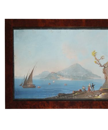 Pittore napoletano del XIX secolo Veduta di Ischia e Procida gouache, cm....