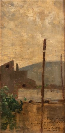 Pratella, Attilio (Lugo, 19 aprile 1856 - Napoli, 28 aprile 1949) 
Scorcio di paesaggio 
Olio su tavola cm 18x9