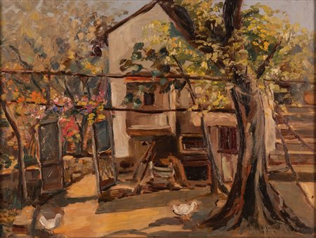 Crisconio, Luigi (Napoli, 1893 - Portici, 1946) 
In cortile 
Olio su tavola cm 29x38