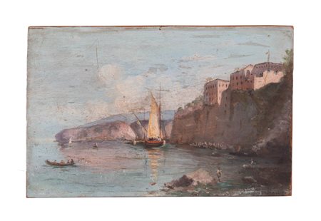 Scuola Napoletana XX secolo ( - ) 
Veduta di Sorrento 
Olio su tavola cm 19x29