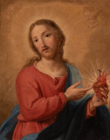 Pittore emiliano del XVIII secolo ( - ) 
Cristo e il Sacro Cuore 
Olio su tela cm 42,5x33,5