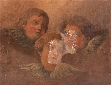 Scuola Romana XVIII secolo ( - ) 
Tre teste di Cherubini 
olio su tela cm 41x54