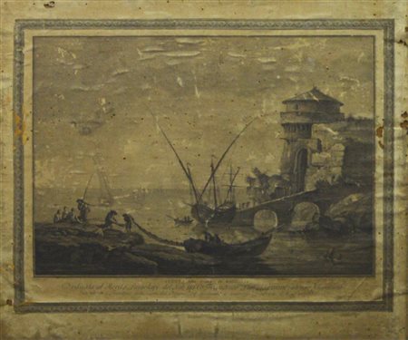 Cristoforo Dall'Acqua (1734 - 1787) VEDUTA DEL PORTO DI MARSIGLIA bulino, cm...