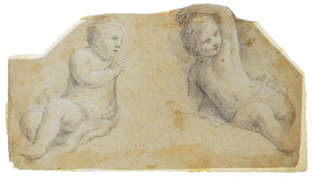 Scuola Toscana del XVII secolo PUTTI grafitesu carta, cm 14,5x27,5