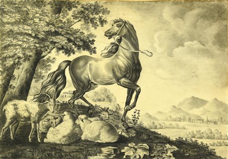 Scuola del XIX secolo CAVALLO matita su carta, cm 35x50