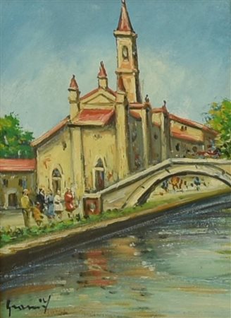 Francesco Grassi MILANO, SAN CRISTOFORO SUL NAVIGLIO GRANDE olio su tela, cm...