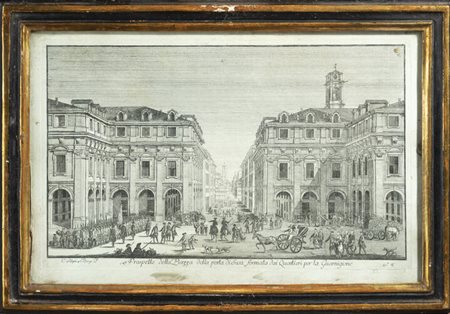 SCOPLIS DEL BORGO<BR>"Prospetto della Piazza della porta di Susa formata dai Quartieri per la Guarigione"