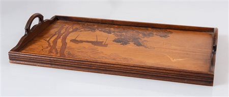 EMILE GALLE’ Vassoio in legno con intarsi. Marchio originale. Prod. Emile...