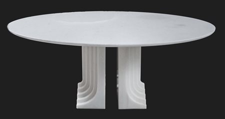 CARLO SCARPA Grande tavolo modello Samo in marmo di Carrara. Lievi difetti....