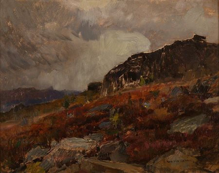 CAVALLERI VITTORIO Torino 1860 - 1938 "Paesaggio montano" 34,5x44 olio su...