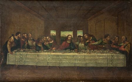 PITTORE DEL XVIII SECOLO "Ultima cena" 40x64 olio su tela Entro cornice coeva