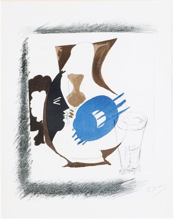 BRAQUE GEORGES F 1882 - 1963 "Verre et pichet" 33x26 litografia a colori...