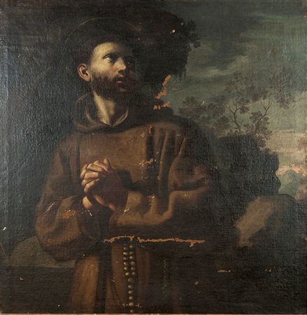 PITTORE ANONIMO DEL '600 "San Francesco" 100x97 olio su tela Opera rintelata