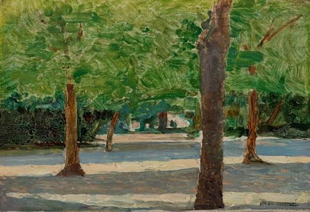 FRAGIACOMO PIETRO Trieste 1856 - 1922 Venezia "Parco" 14,5x21 olio su...