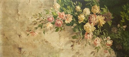 BO GIACINTO Torino 1832 - 1925 Montanaro (TO) "Fiori" 134x64 olio su tela...