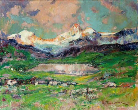 TAVERNIER ANDREA Torino 1858 - 1932 Grottaferrata (RM) "Paesaggio" 53x63 olio...