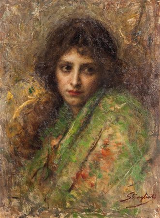 STRAGLIATI CARLO Milano 1868 - 1925 "Figura femminile" 59x45 olio su tela...