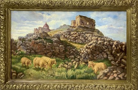 Califano, John (1864-1924)  - Paesaggio rurale con animali a