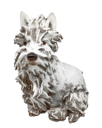 Cacciapuoti - Cane in maiolica bianca  h 30 cm, b 20x21 cm 
