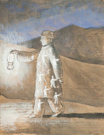 Paolo Beneforti Paesaggio con figura, 2012 Olio su cartone, cm. 40x31 Firma e...