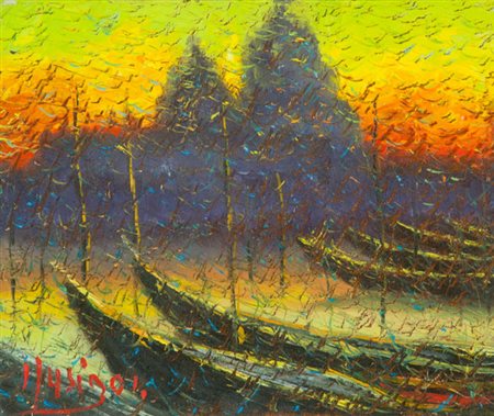 Roberto Masia Tramonto veneziano, 2001 Olio su tela, cm. 25x30 Firmato in...