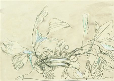 Enzo Faraoni Vaso di fiori, 1967 Tecnica mista su carta, cm. 34x46 Firma e...