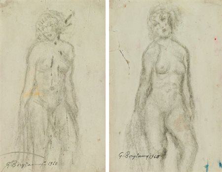 Guido Borgianni Lotto unico di due Opere - "Nudo", 1960, Carboncino su carta,...