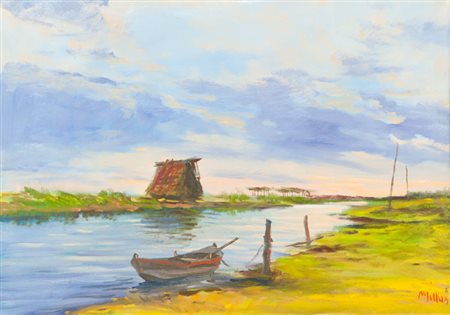 Millus (Mauro Illusi) Paesaggio Olio su tela, cm. 50x70 Firmato in basso a...