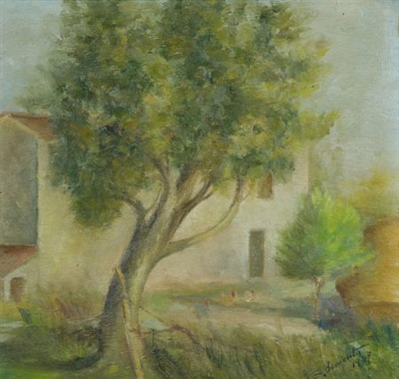 Eugenio Sementa Paesaggio, 1947 Olio su tavola, cm. 30,5x32,5 Firma e data in...