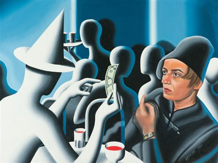 Mark Kostabi Not on the money (for Mykul), 1990 Olio su tela, cm. 76x102...