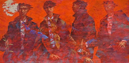 Giampaolo Talani Quattro ombre rosse, 2005 Olio su tavola, cm. 100x200 Firma...