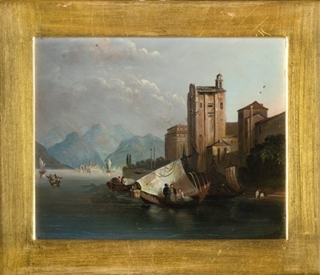 Giuseppe Canella (attribuito) "Scorcio dell' Isola Bella" olio su lamiera (cm 1