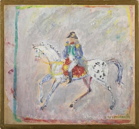 Constantin Terechkovitch "Cavallo pomellato e cavaliere" 
acquerello su carta in