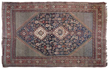 Tappeto Qashqai, Persia, seconda metŕ del secolo XIX. Decoro con due medaglioni